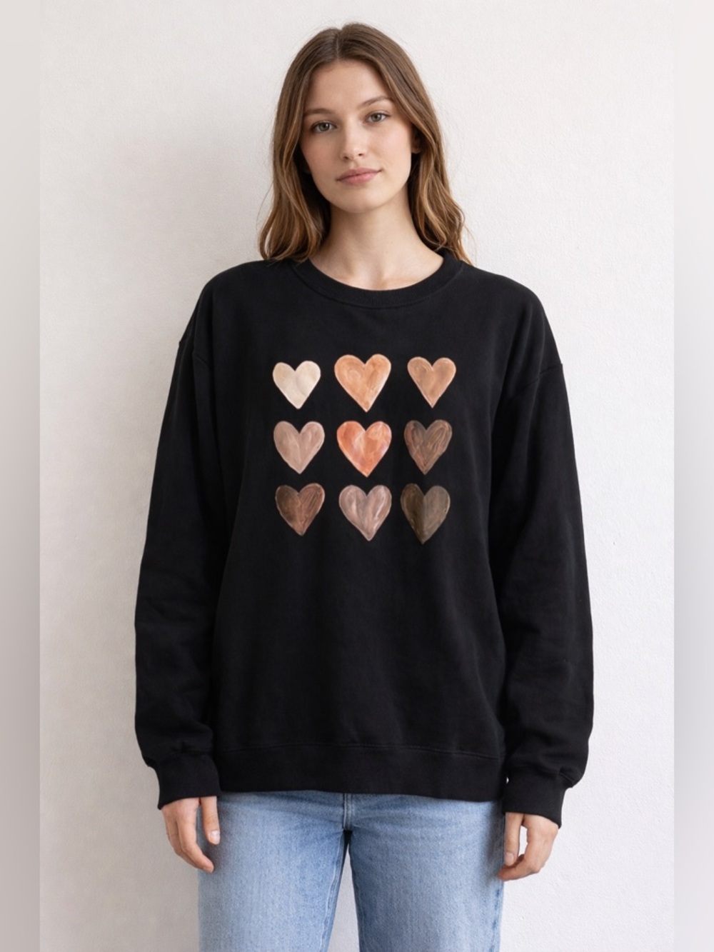 Black Sweatshirt with Hearts Design